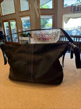 Coach Classic Black & silver Leather Shoulder Bag — Women's Handbag